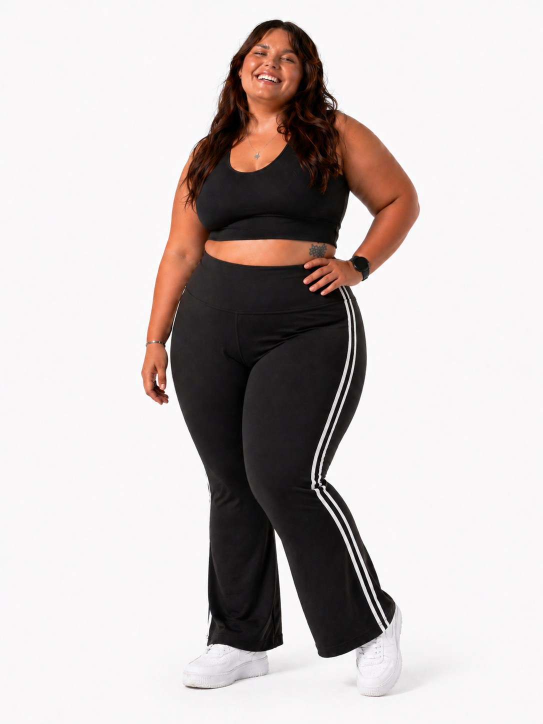 Sport Leggings Pants Flared Leg Side Stripe