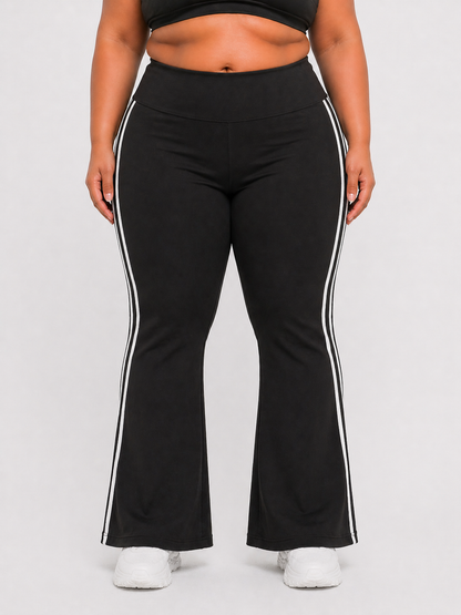 Sport Leggings Pants Flared Leg Side Stripe